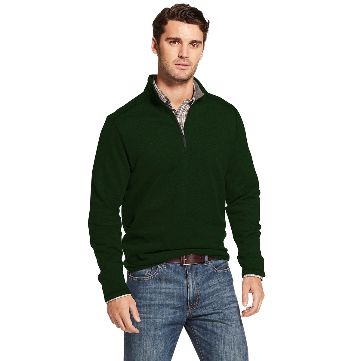 Arrow Men's Long-Sleeve Sueded Fleece 1/4 Zip - Green, M