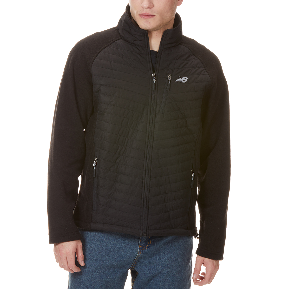 New Balance Men's Front Chevron Dobby Overlay Polar Fleece Jacket - Black, L