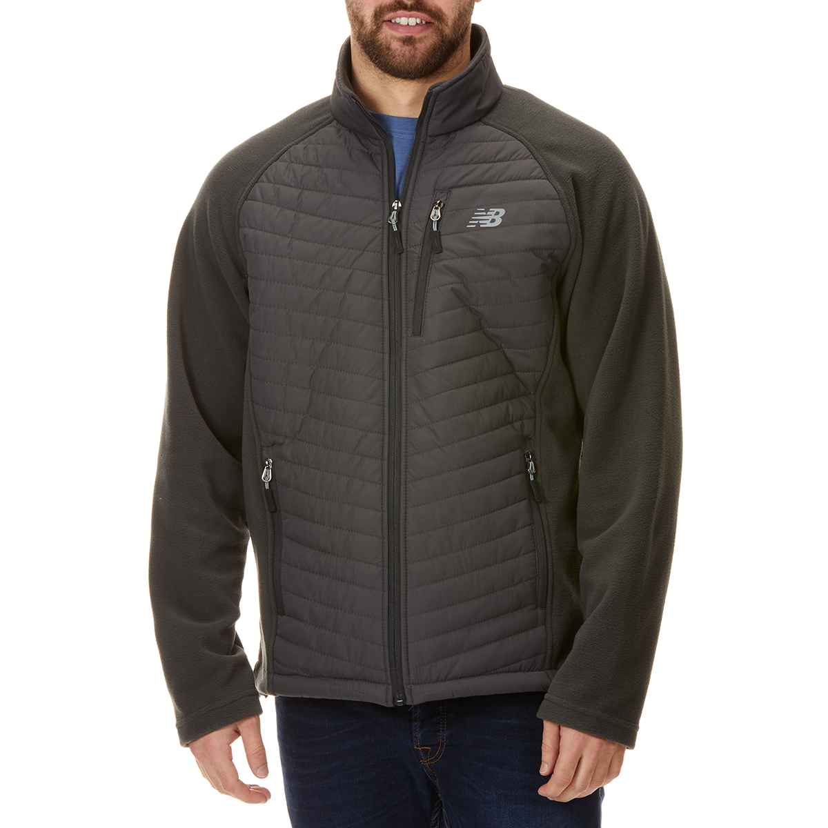 New Balance Men's Front Chevron Dobby Overlay Polar Fleece Jacket - Black, M