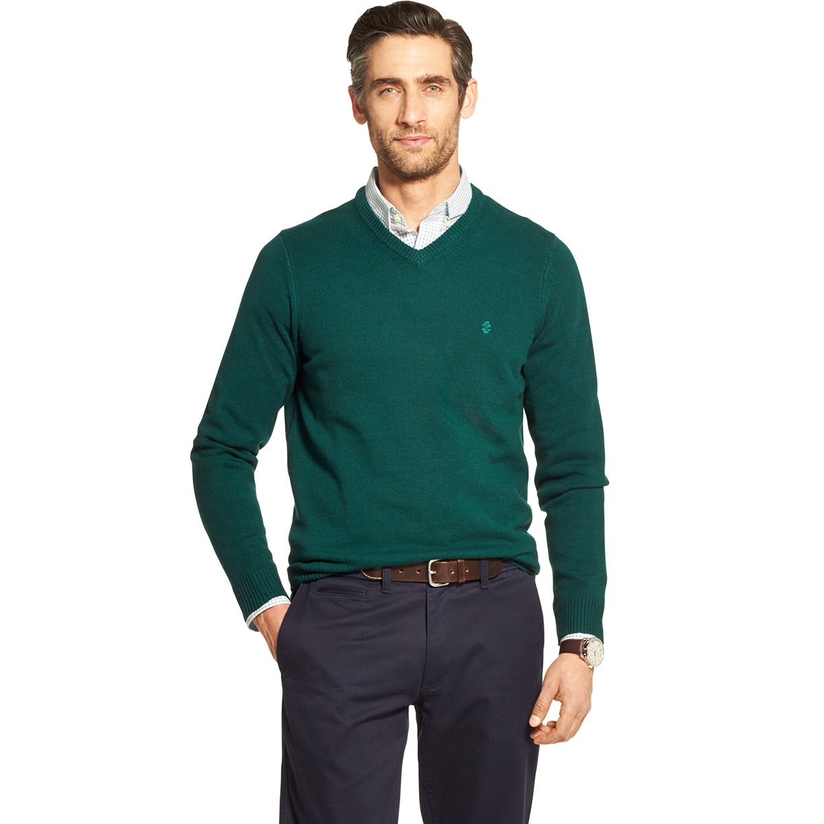 Izod Men's Premium Essentials Long-Sleeve V-Neck Sweater - Green, M