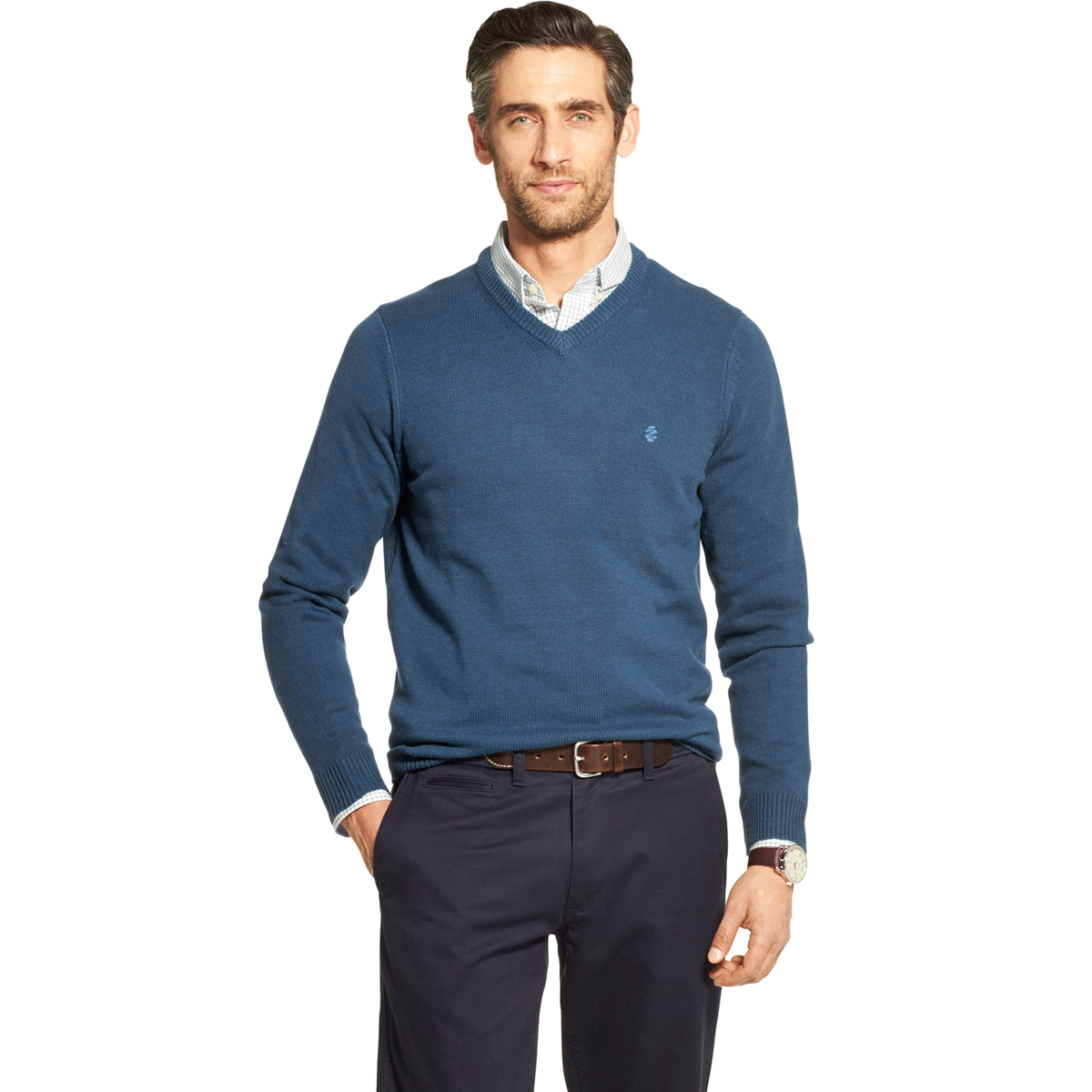 Izod Men's Premium Essentials Long-Sleeve V-Neck Sweater - Blue, M
