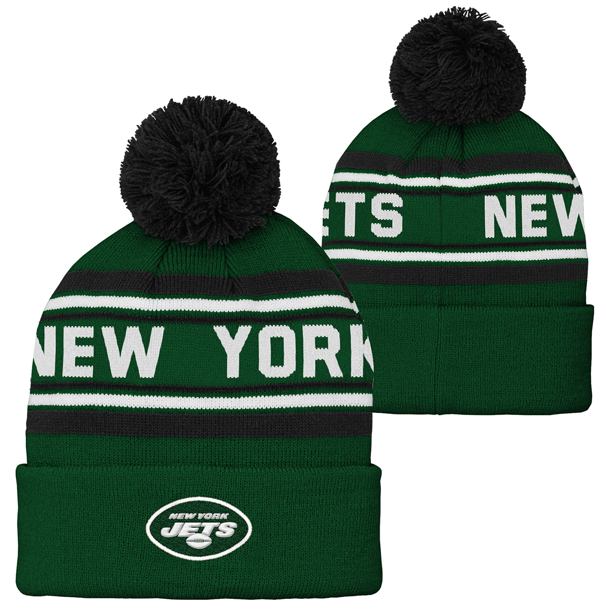 New York Jets Boys' Cuff Knit Beanie With Pom