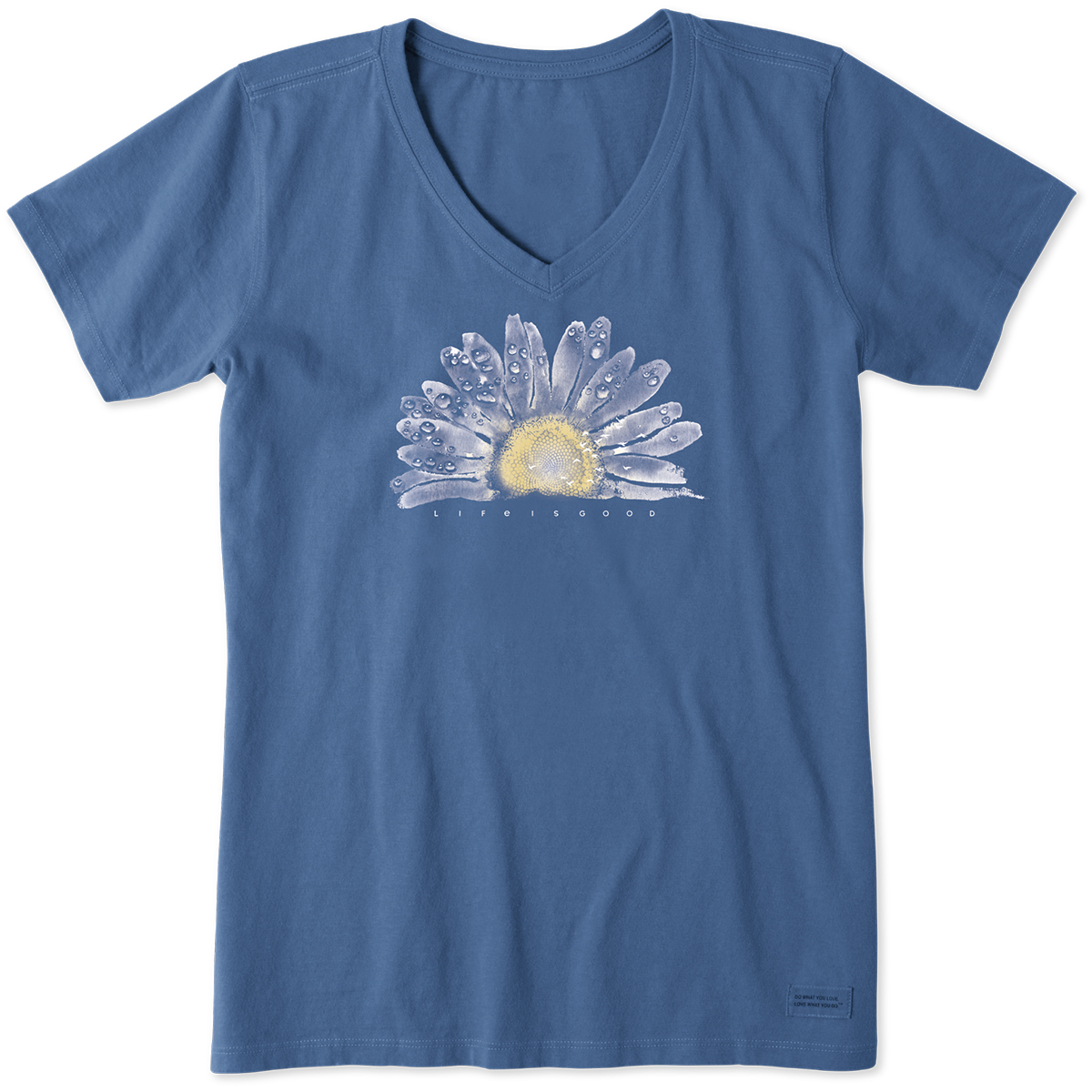 Life Is Good Women's V-Neck Watercolor Daisy Tee - Blue, L