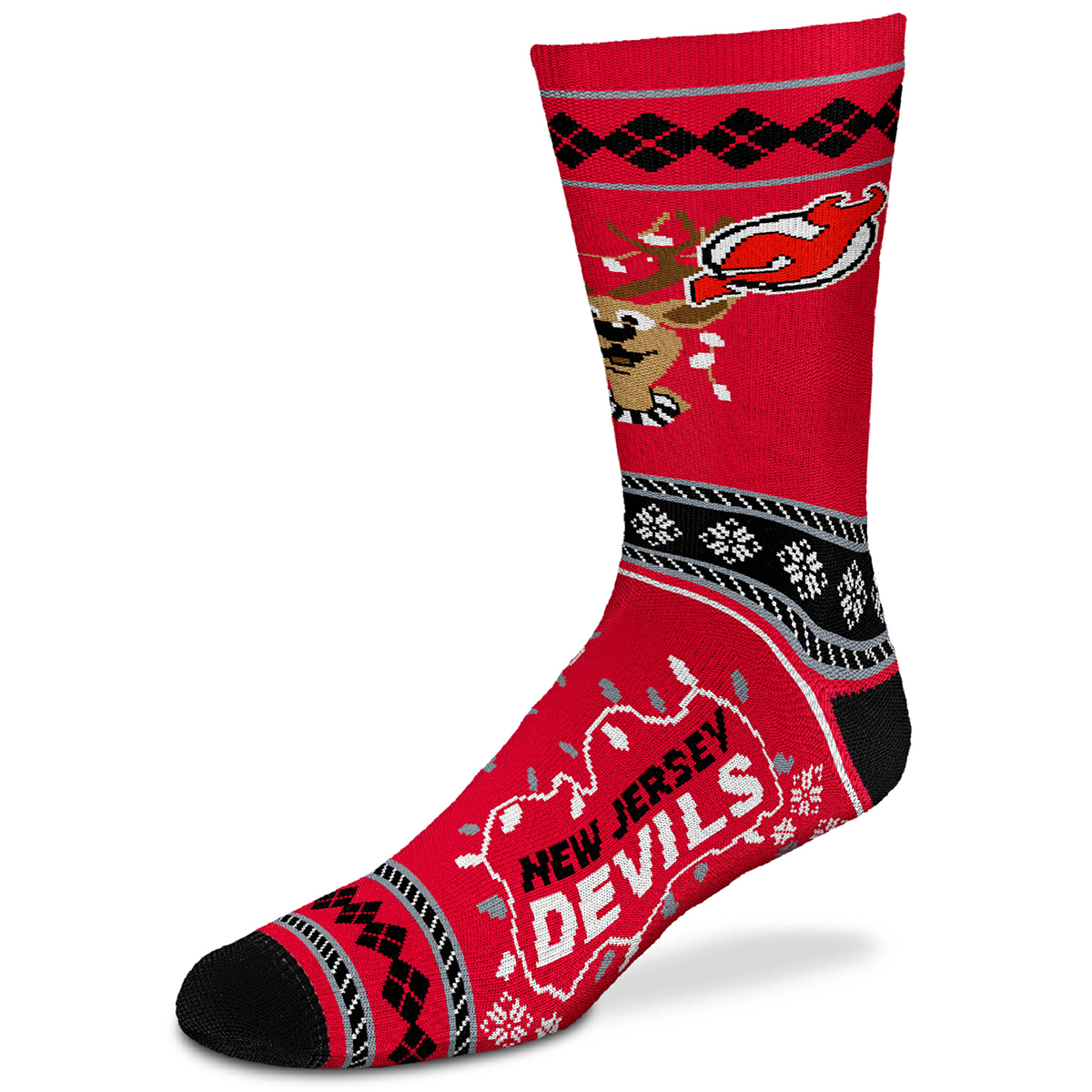 New Jersey Devils Men's Sweater Stride Reindeer Socks - Black, L