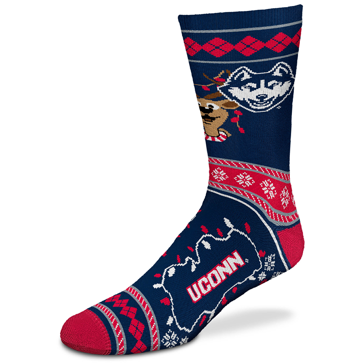 Uconn Men's Sweater Stride Reindeer Socks - Blue, L