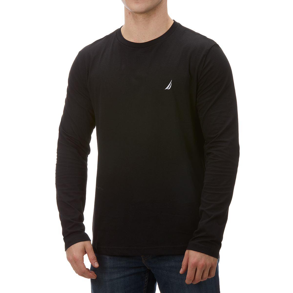 Nautica Men's Cotton Knit Long-Sleeve Crewneck Tee - Black, XL