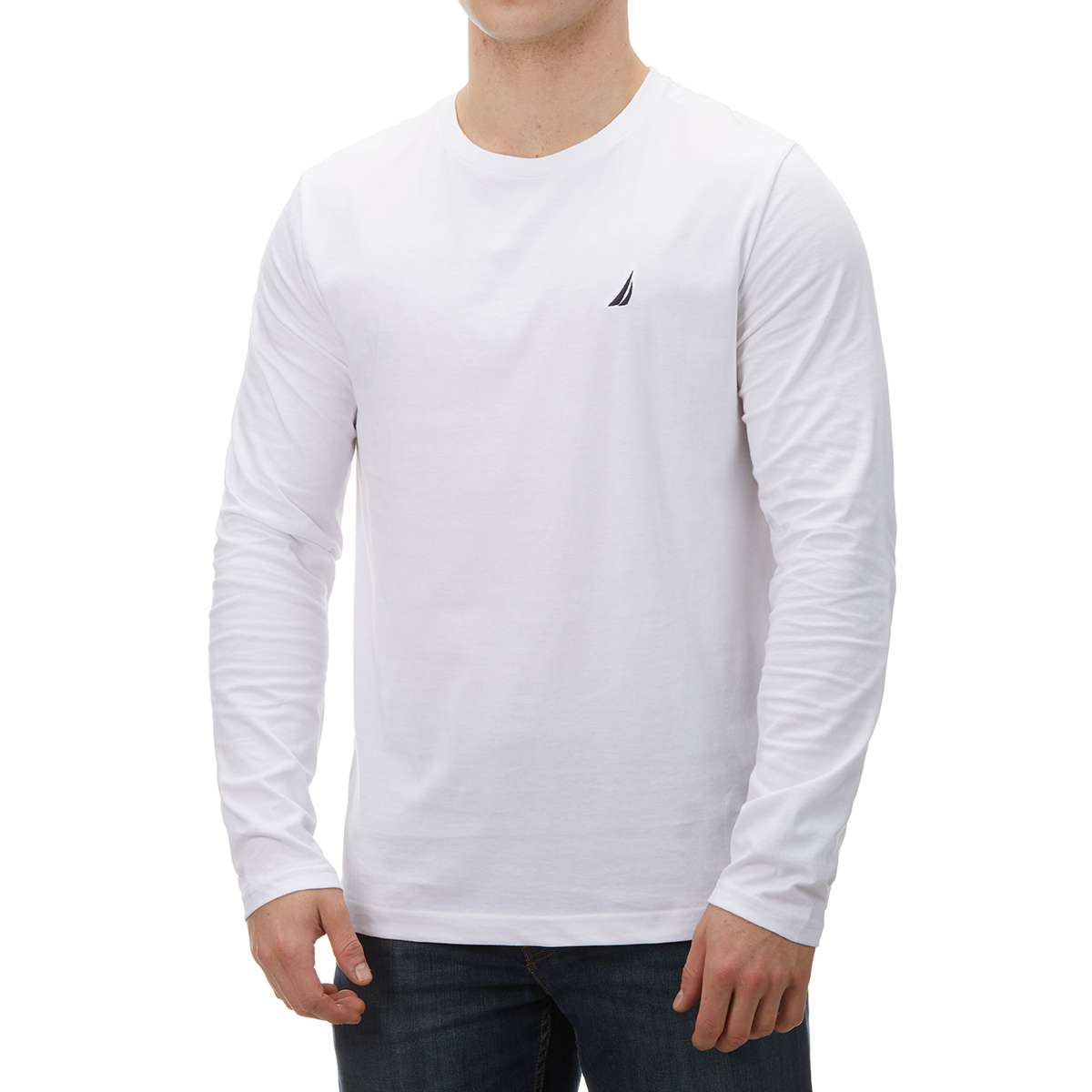 Nautica Men's Cotton Knit Long-Sleeve Crewneck Tee - White, L