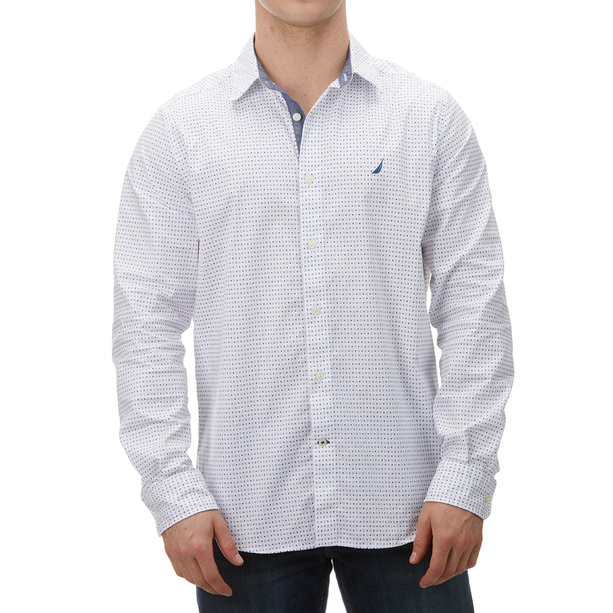Nautica Men's Long-Sleeve Cotton Stretch Oxford Woven Shirt - White, M