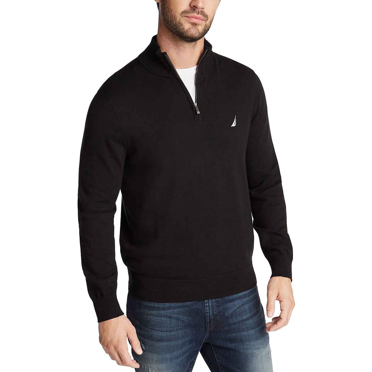 Nautica Men's Navtech Quarter Zip Mock Neck Sweater - Black, XL