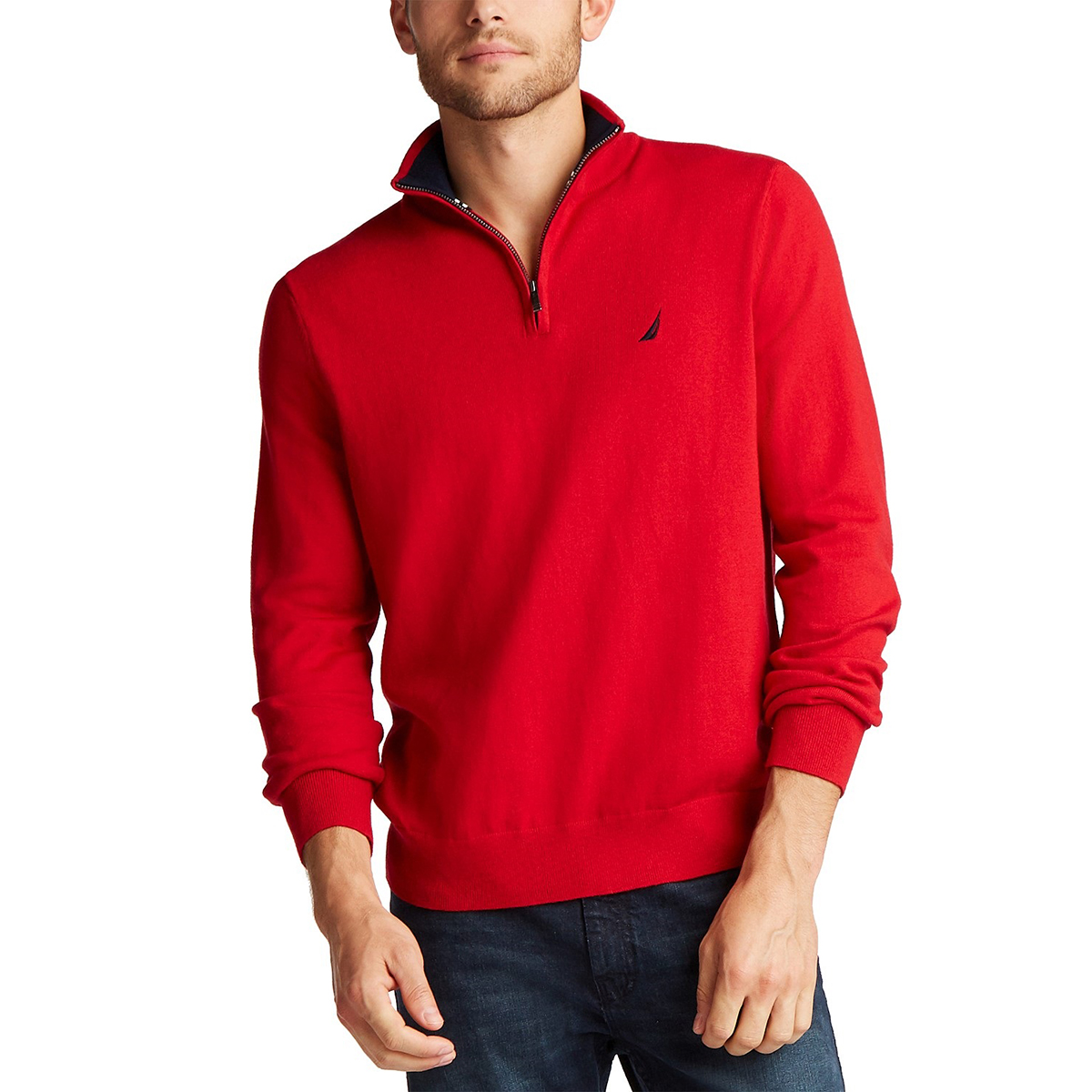 Nautica Men's Navtech Quarter Zip Mock Neck Sweater - Red, L