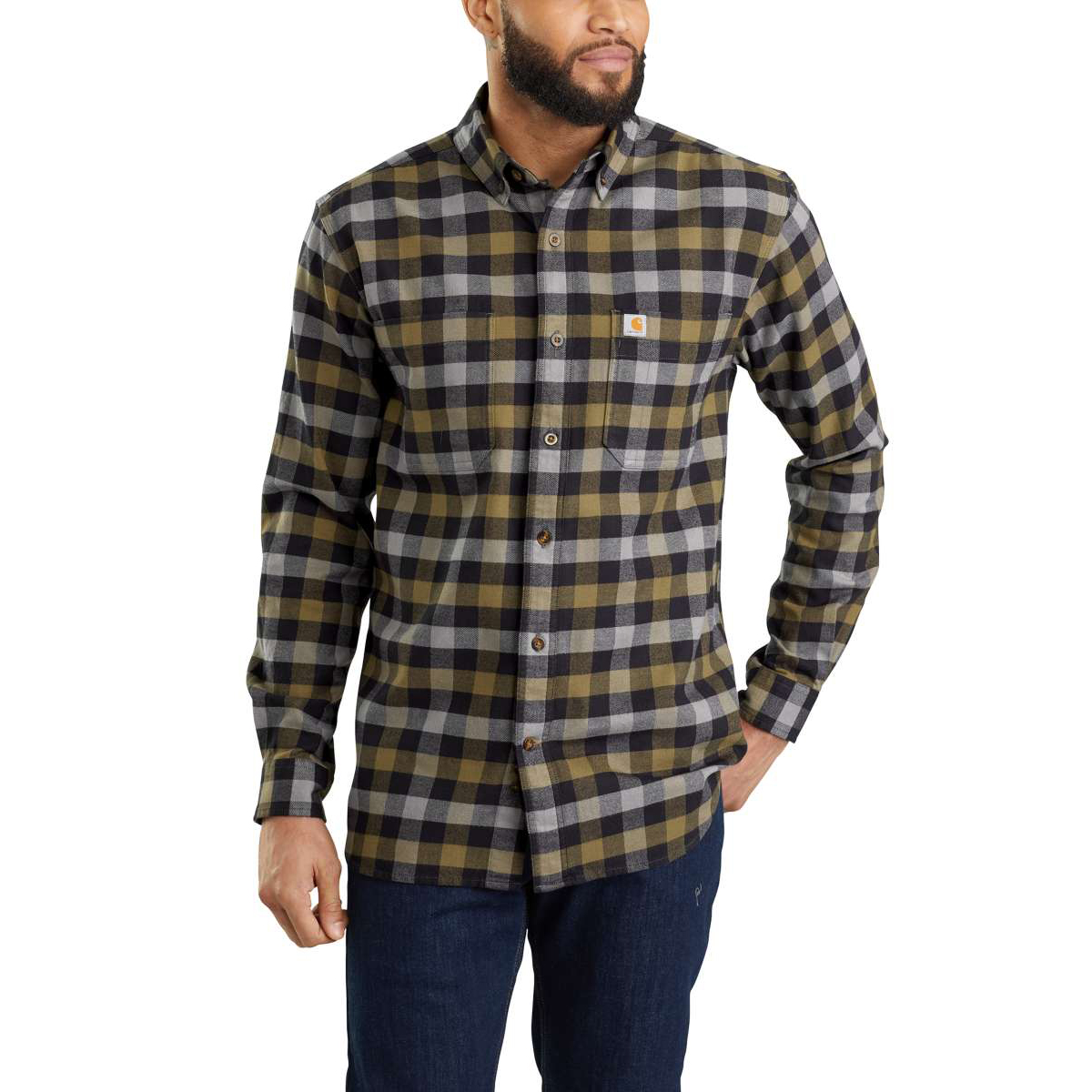 Carhartt Men's Rugged Flex Hamilton Long-Sleeve Plaid Shirt - Black, L