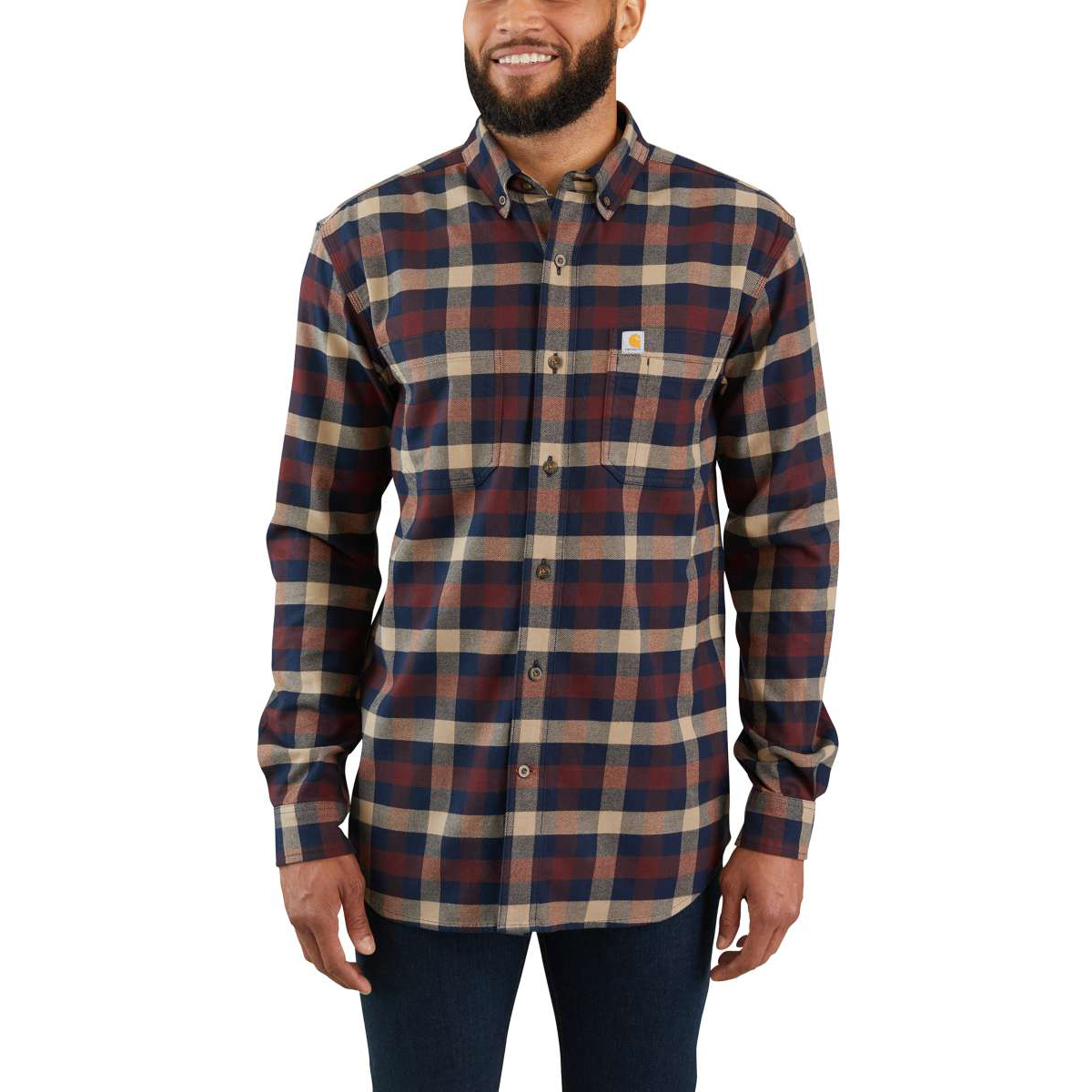 Carhartt Men's Rugged Flex Hamilton Long-Sleeve Plaid Shirt - Brown, M