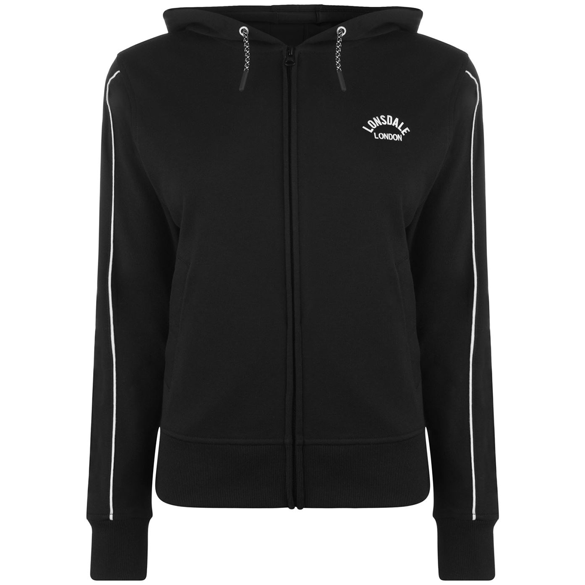 Lonsdale Women's Long Line Zip Hoodie - Black, 12