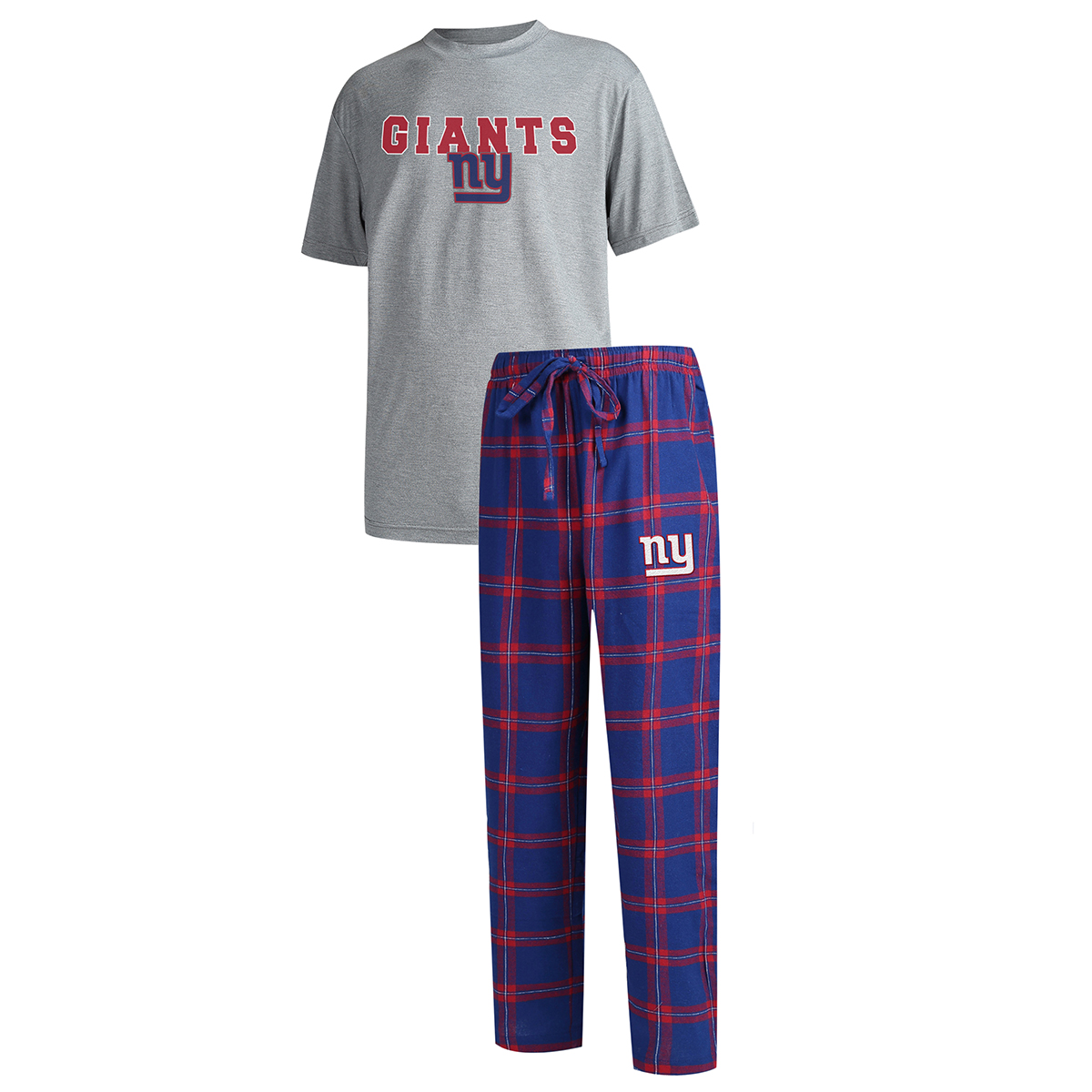 New York Giants Men's Troupe Shirt And Pants Sleep Set - Blue, L