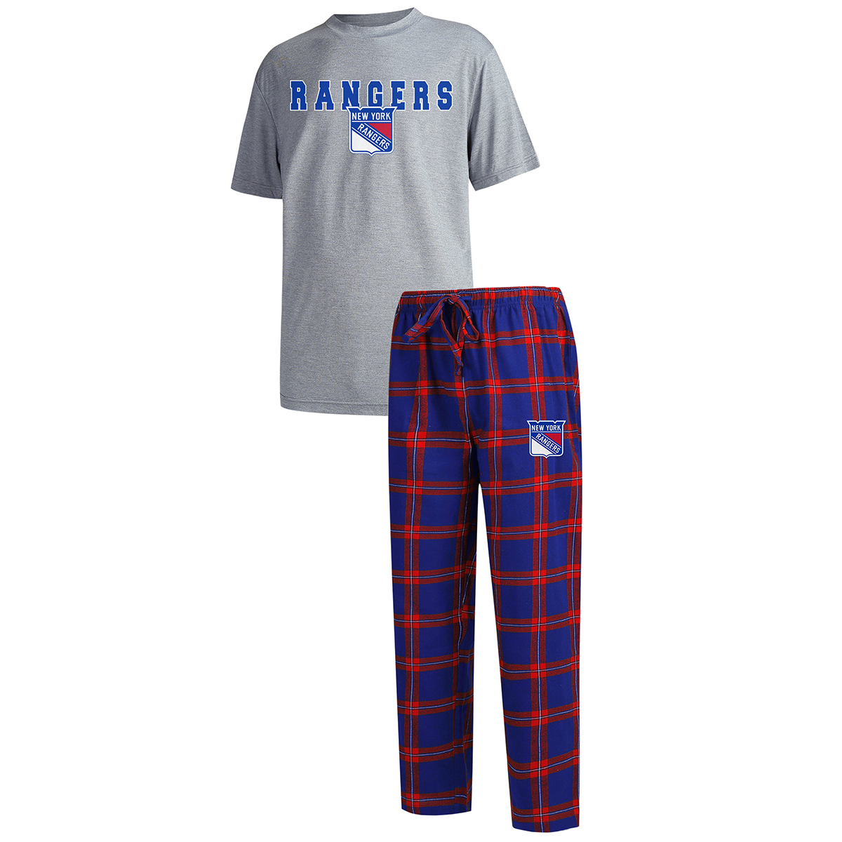 New York Rangers Men's Troupe Shirt And Pants Sleep Set - Blue, M