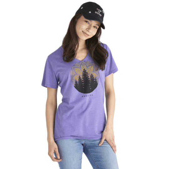 Life Is Good Women's Mandala Landscape Cool V-Neck Tee - Purple, M