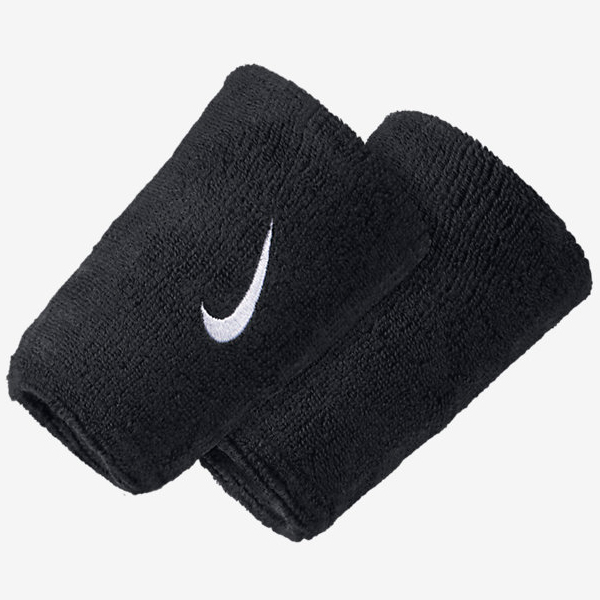 Nike Swoosh Doublewide Tennis Wristbands - Black, ONESIZE