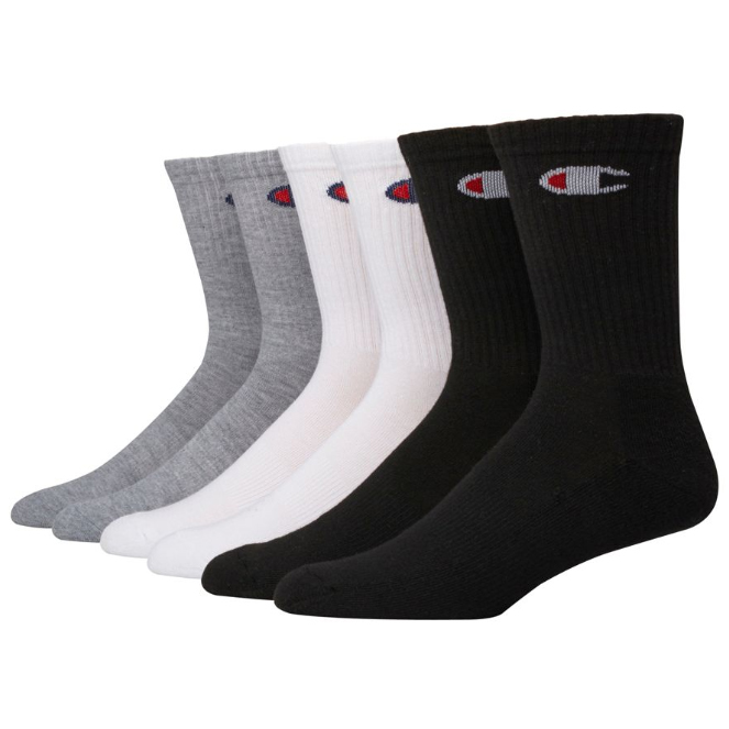 Champion Men's Logo Crew Socks, 6-Pack - Various Patterns, L