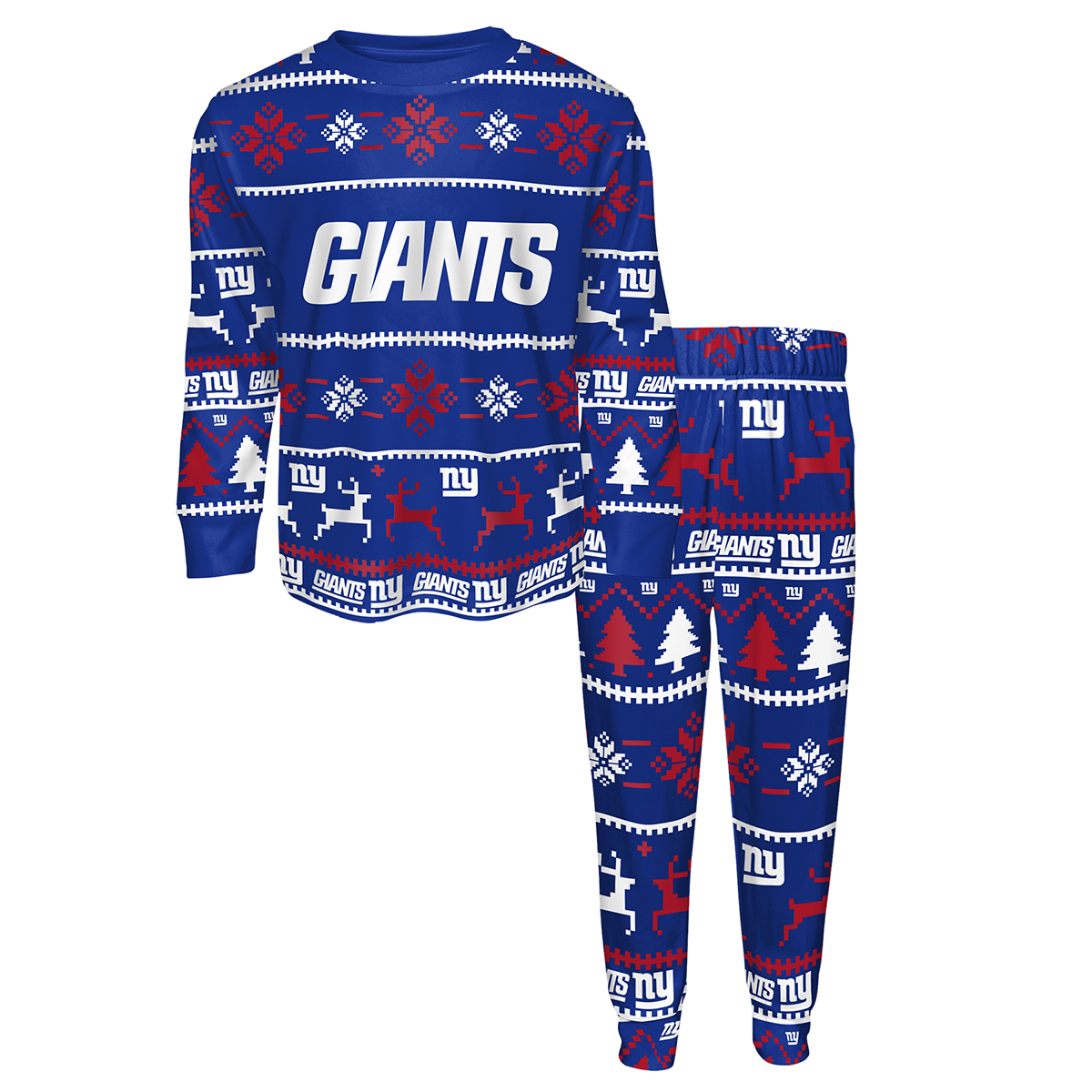 New York Giants Kids' 2-Piece Crewneck Holiday Pajama Set - Blue, 7