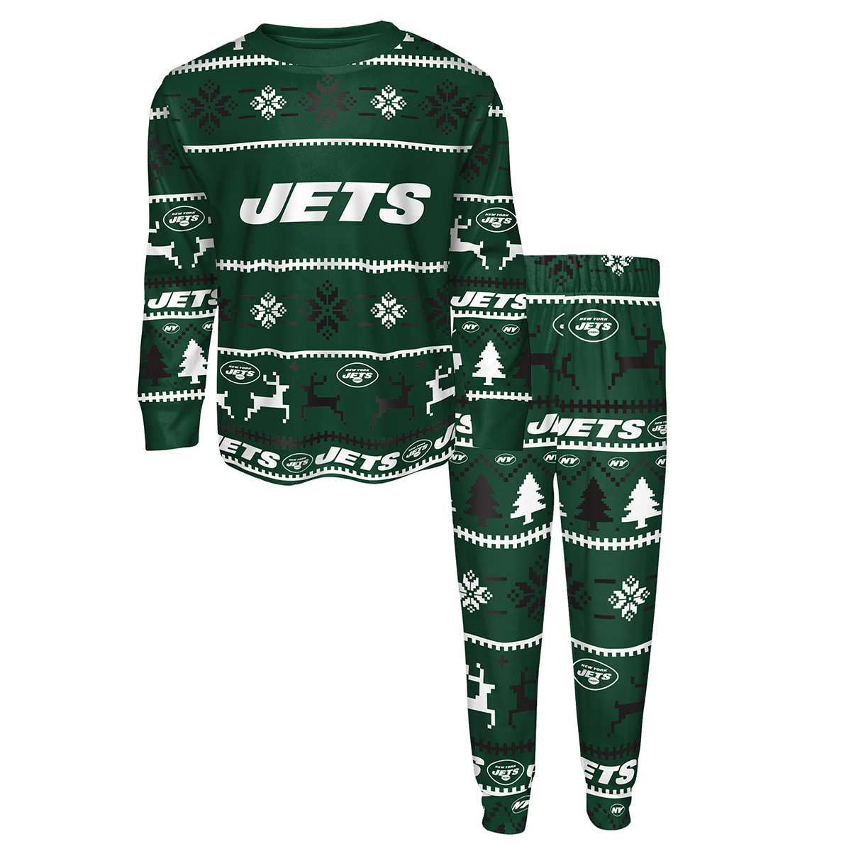 New York Jets Kids' 2-Piece Crewneck Holiday Pajama Set - Green, 5-6