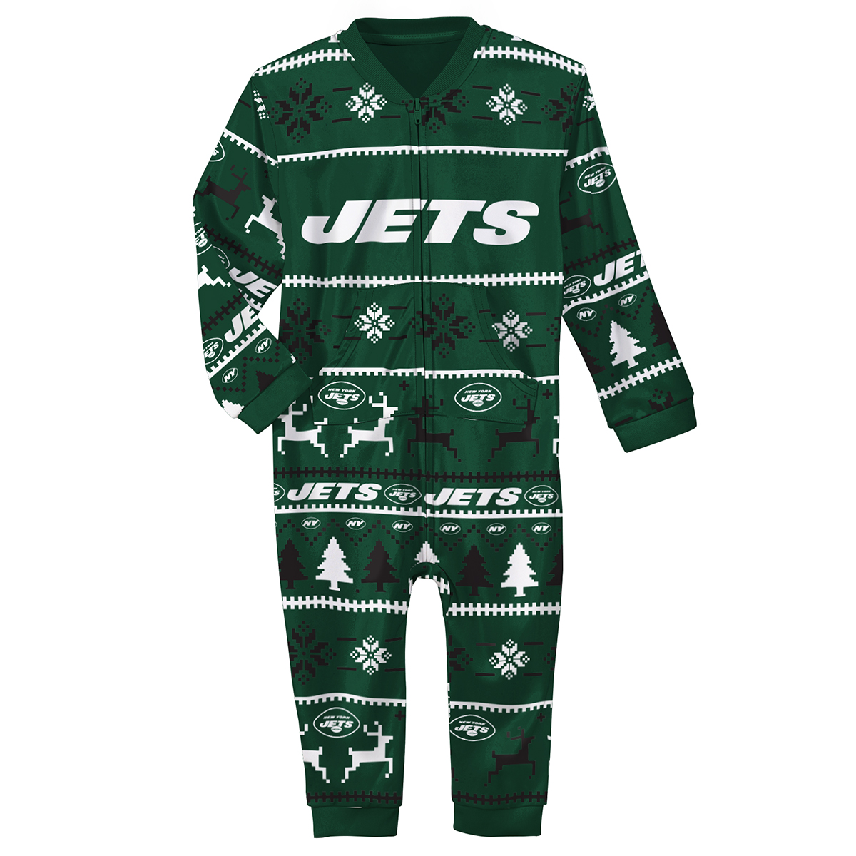 New York Jets Toddlers' Hooded Holiday Nfl Wordmark Onesie - Green, 2T