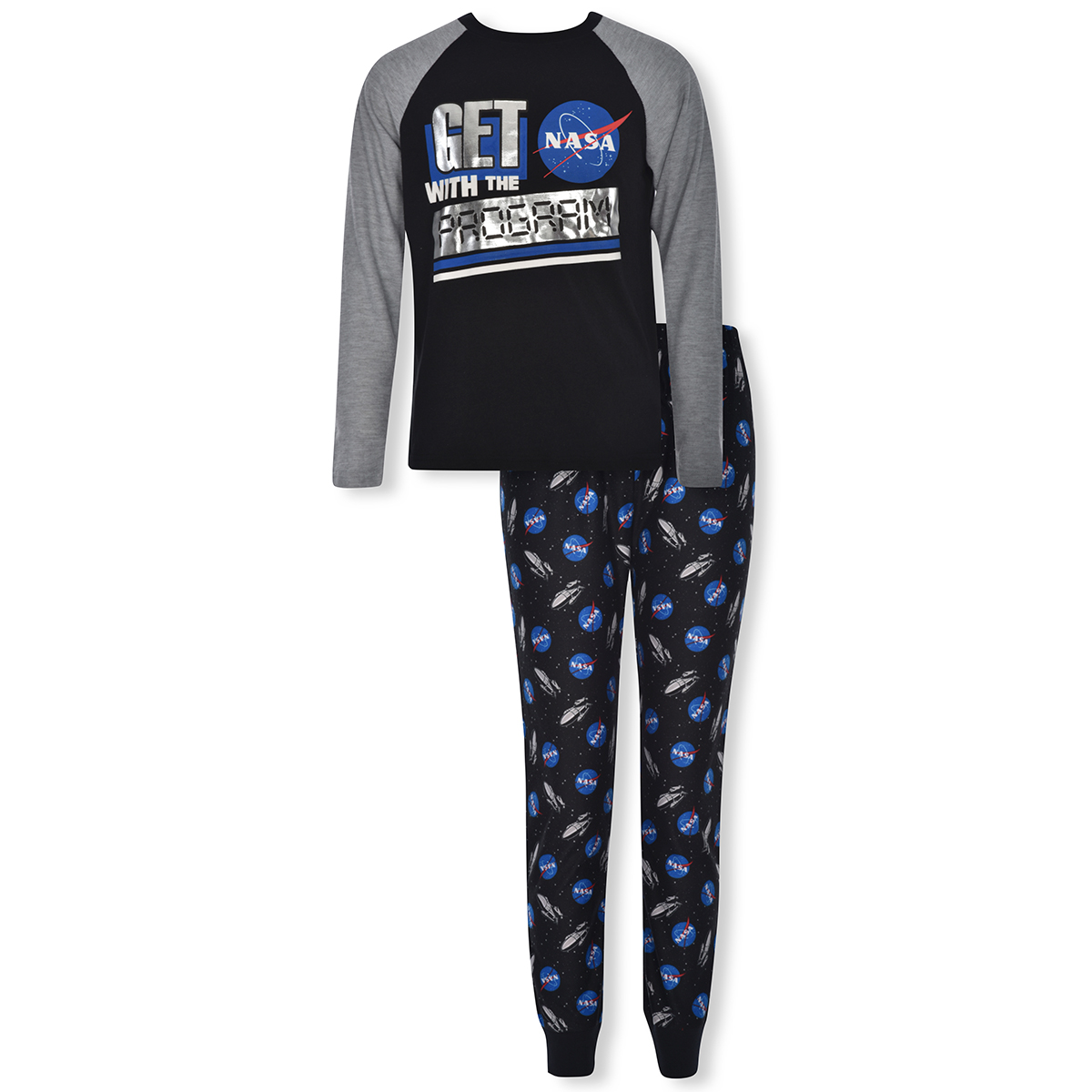 Cloud Nine Boy's 2 Piece Nasa Pajama Set - Black, 6-7X