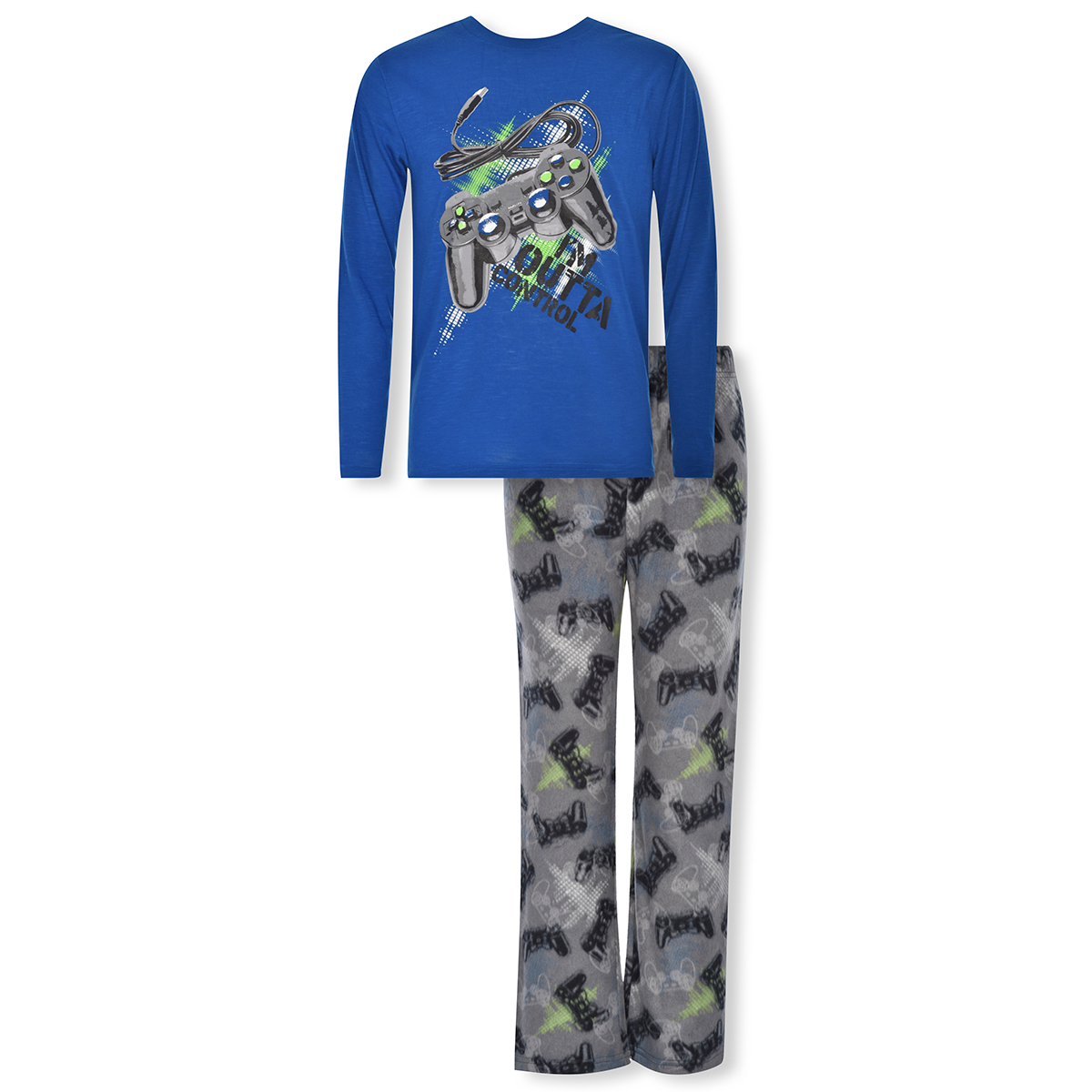 Cloud Nine Boys' Gamer Glow In The Dark Fleece 2 Piece Pajama Set - Blue, 6-7X