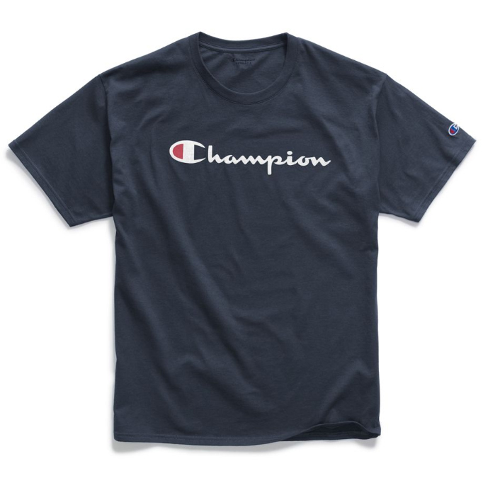 Champion Men's Classic Script Logo Graphic Short-Sleeve Tee - Blue, L