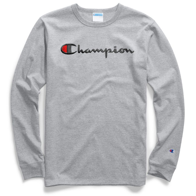 Champion Men's Classic Script Logo Graphic Long-Sleeve Tee - Black, XL