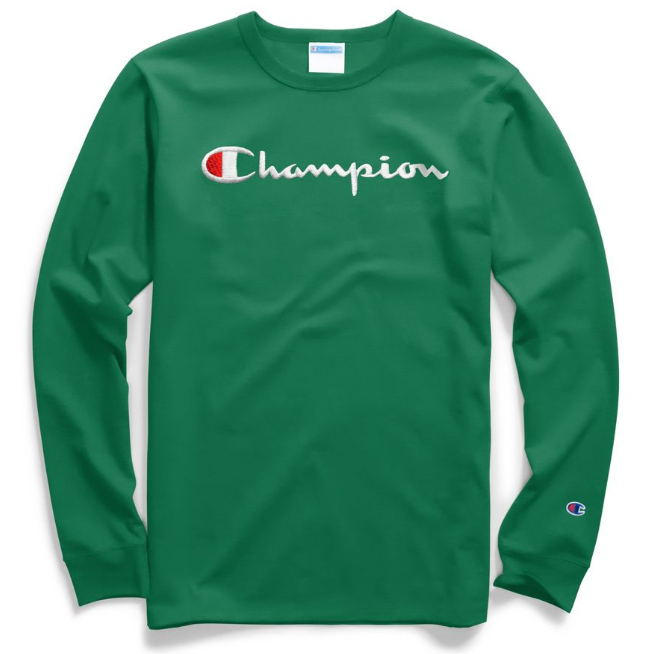 Champion Men's Classic Script Logo Graphic Long-Sleeve Tee - Green, XL