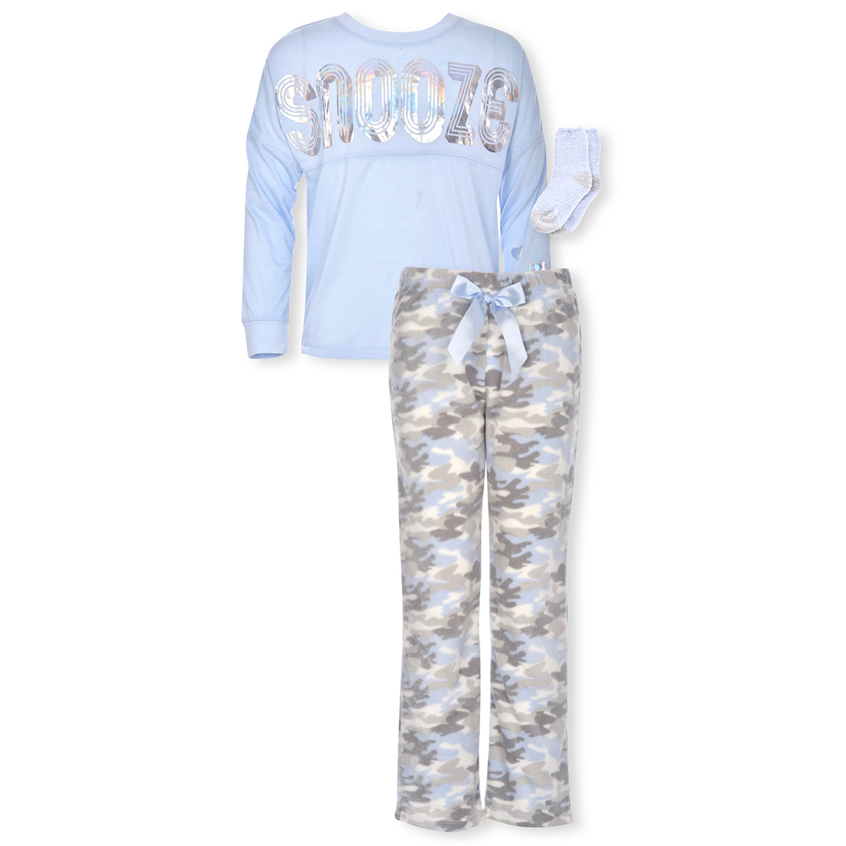 Cloud Nine Girls' 3 Piece Minky Pajama Set With Socks - Blue, 7-8X