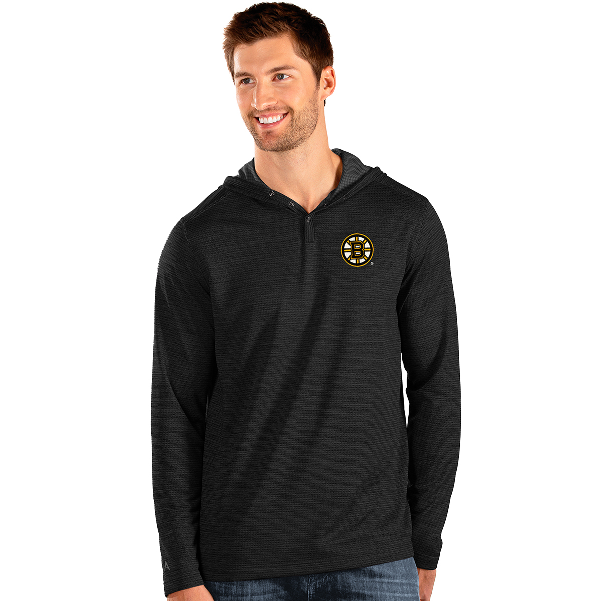 Boston Bruins Men's Long-Sleeve Hooded Henley - Black, L