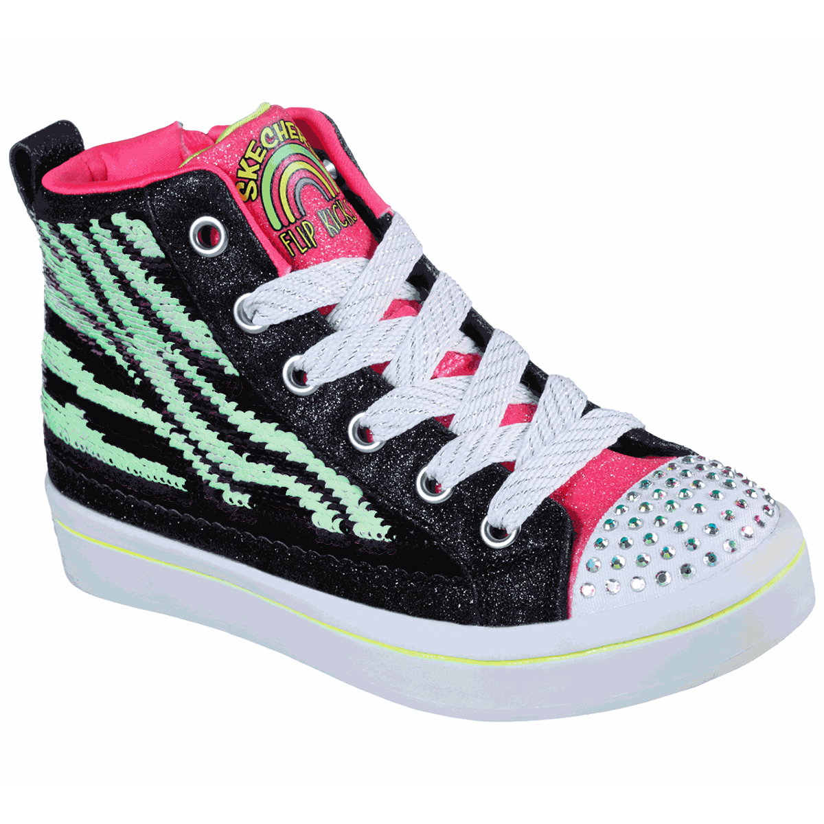 Skechers Girls' Twi-Lites 2.0 Reversible Sequin Zebra Hi Top Sneakers - Black, 1