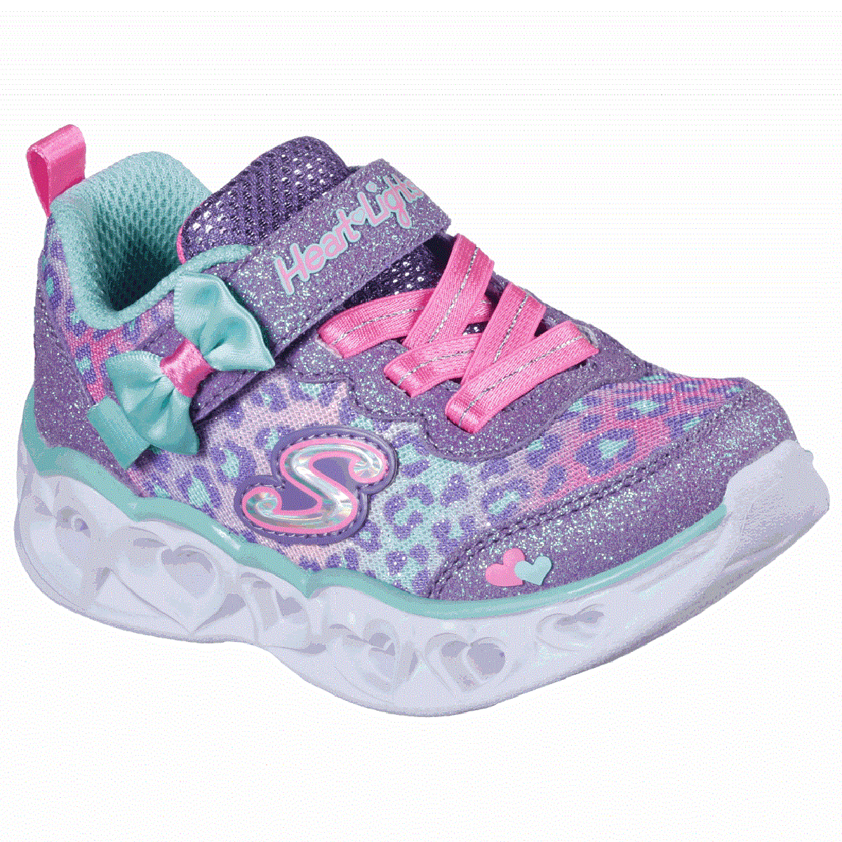 Skechers Infant/ Toddler Girls' Heart Lights Leopard Print Sneakers - Purple, 7