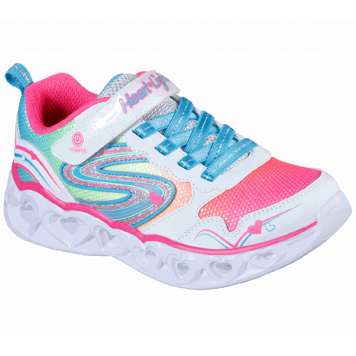 Skechers Girls' S Lights: Heart Lights - Love Spark Shoe - White, 1