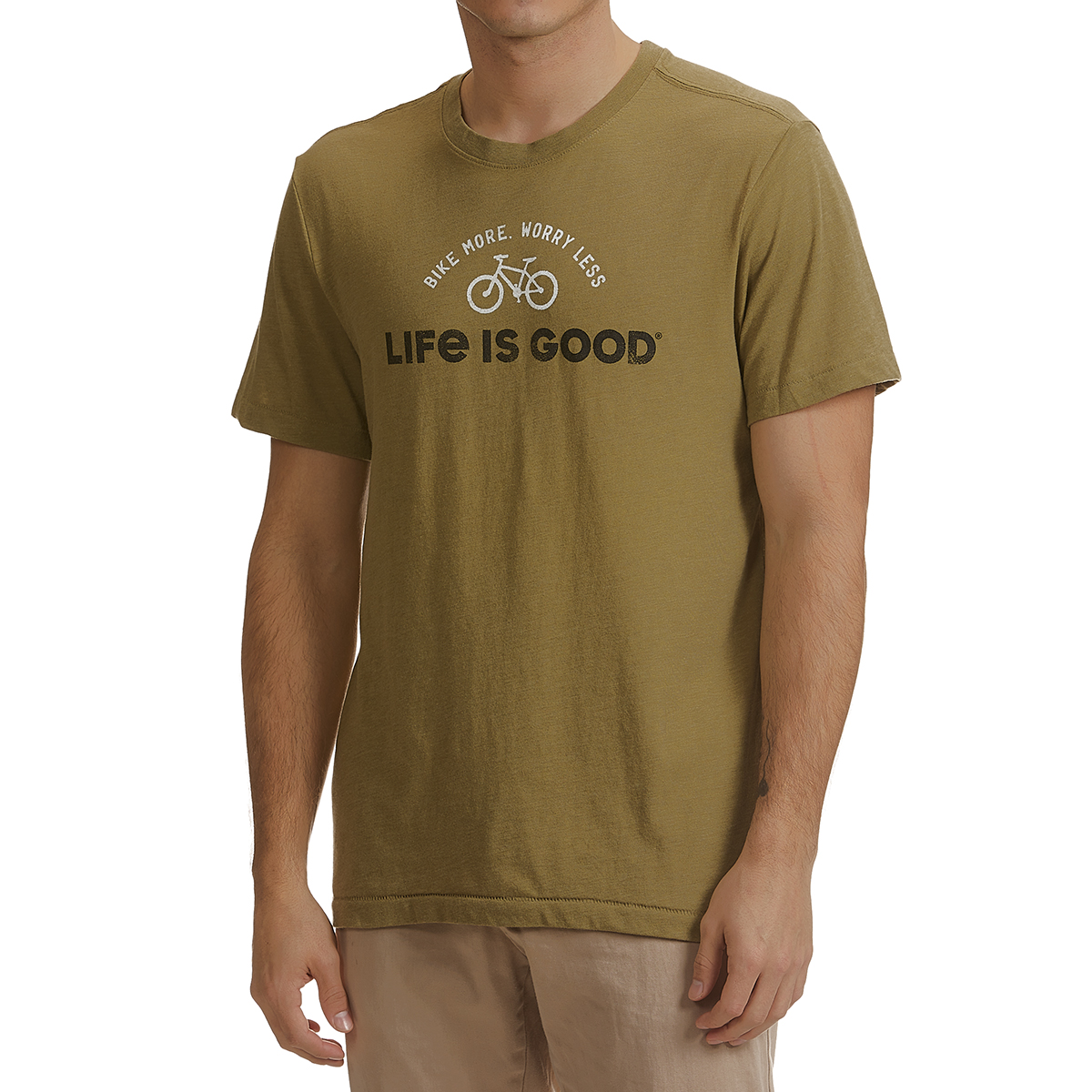 Life Is Good Men's Bike More Worry Less Short-Sleeve Crusher Tee - Green, L