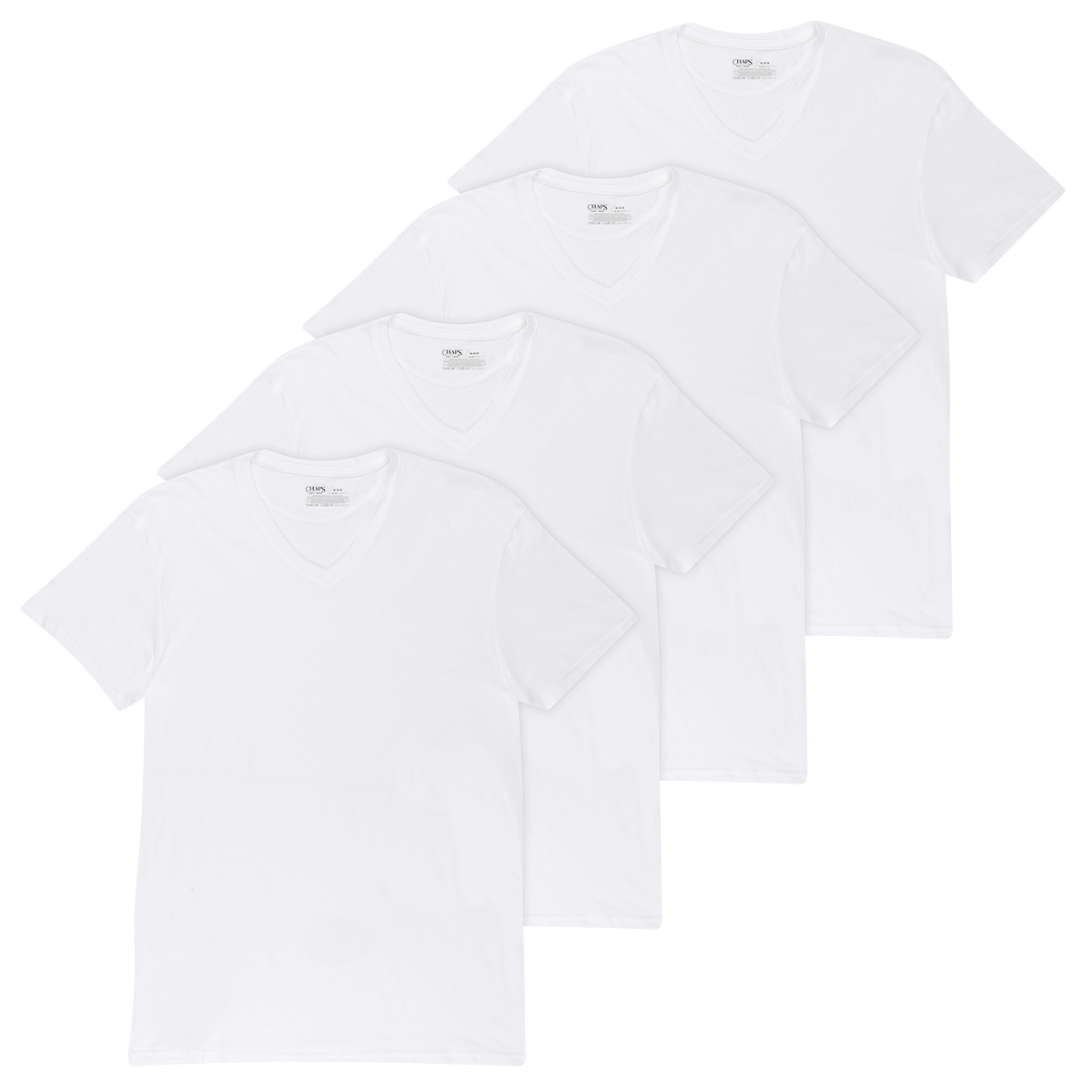 Chaps Men's Essentials V-Neck Short-Sleeve Tee, 4 Pack - White, M