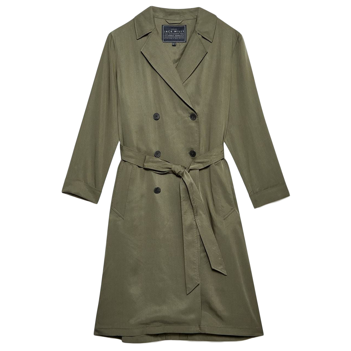 Jack Wills Women's Malmsbury Fluid Belted Trench Coat - Green, 2