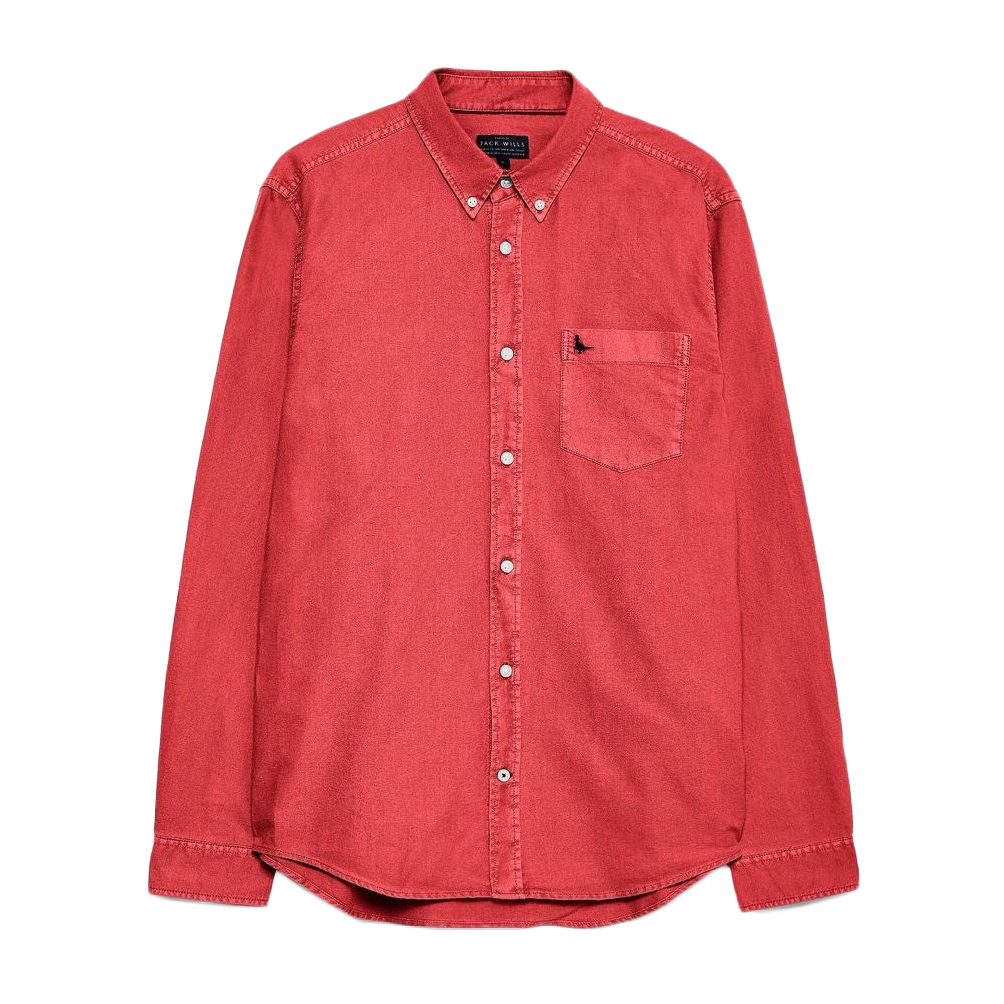 Jack Wills Men's Atley Oxford Garment Dye Shirt - Red, XL