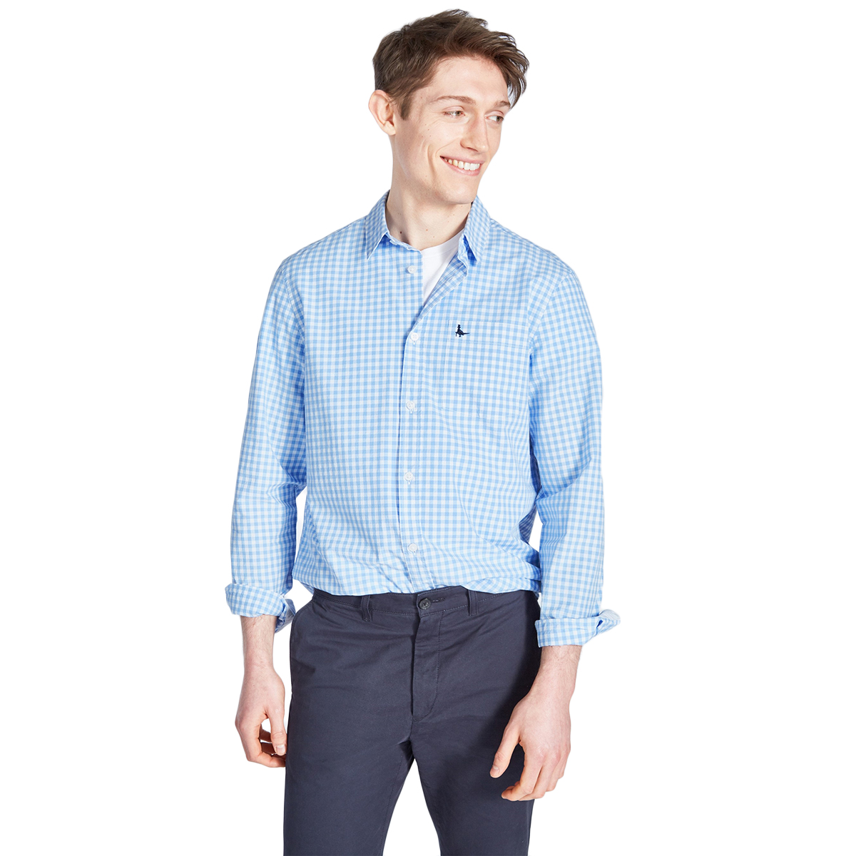Jack Wills Men's Long-Sleeve Ruxton Poplin Gingham Shirt - Blue, L
