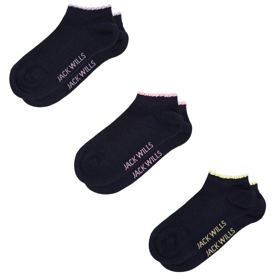 Jack Wills Women's Colinton  Ribbed Trainer Socks, 3 Pack