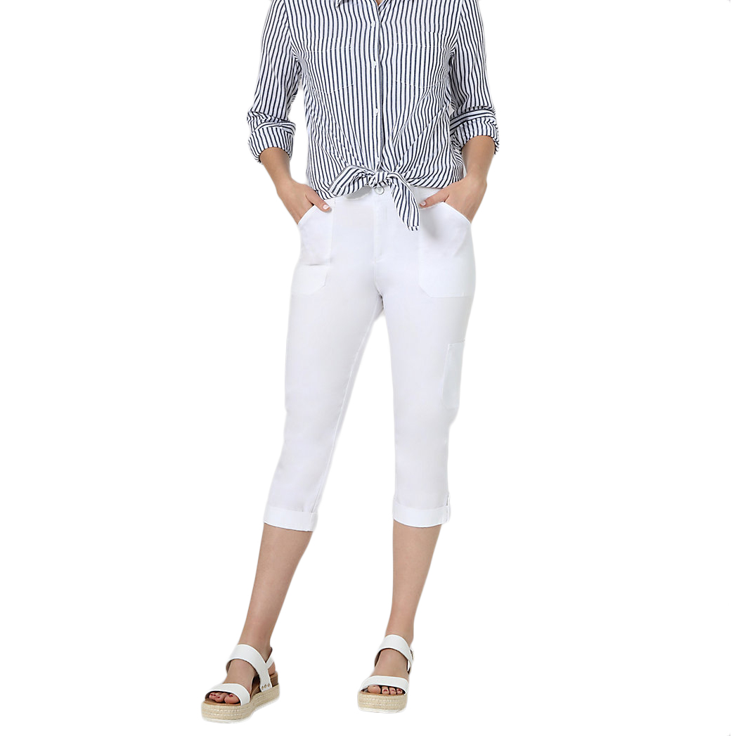 LEE Women's Flex-to-Go Relaxed Fit Cargo 22.5" Capri - White, 10