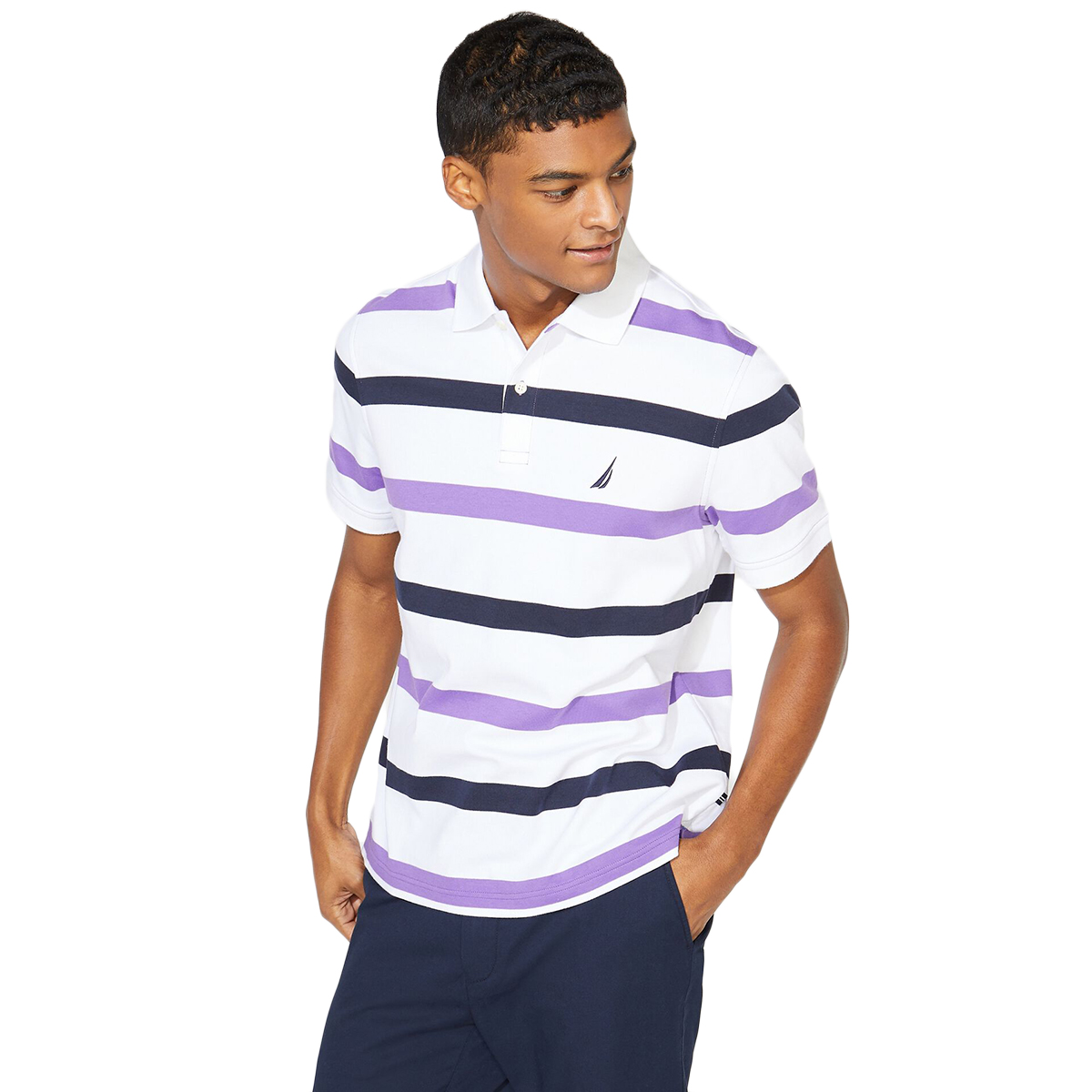 Nautica Men's Classic Fit Striped Polo - Purple, M