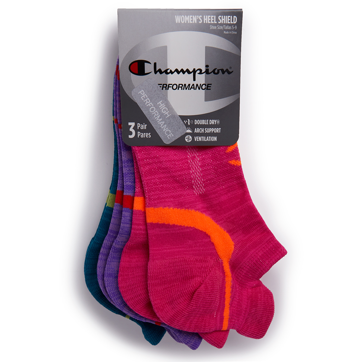 Champion Women's Space Dye Heel Shield Socks, 3 Pack - Various Patterns, L