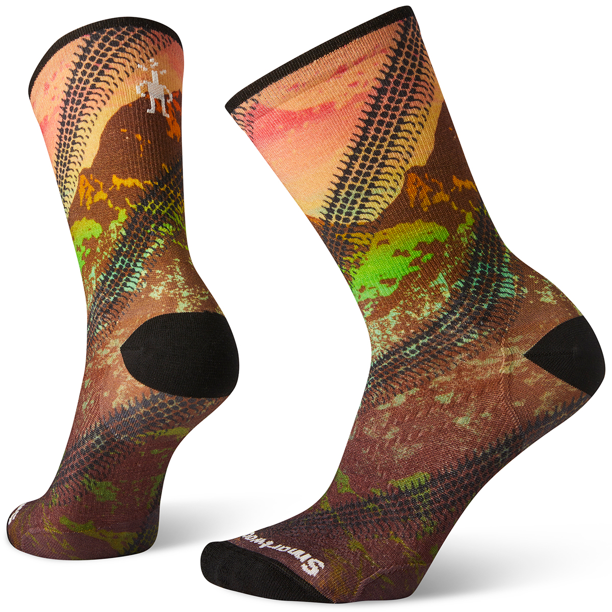 Smartwool Women's Phd Cycle Ultra Light Mountain Print Crew Socks, Orange