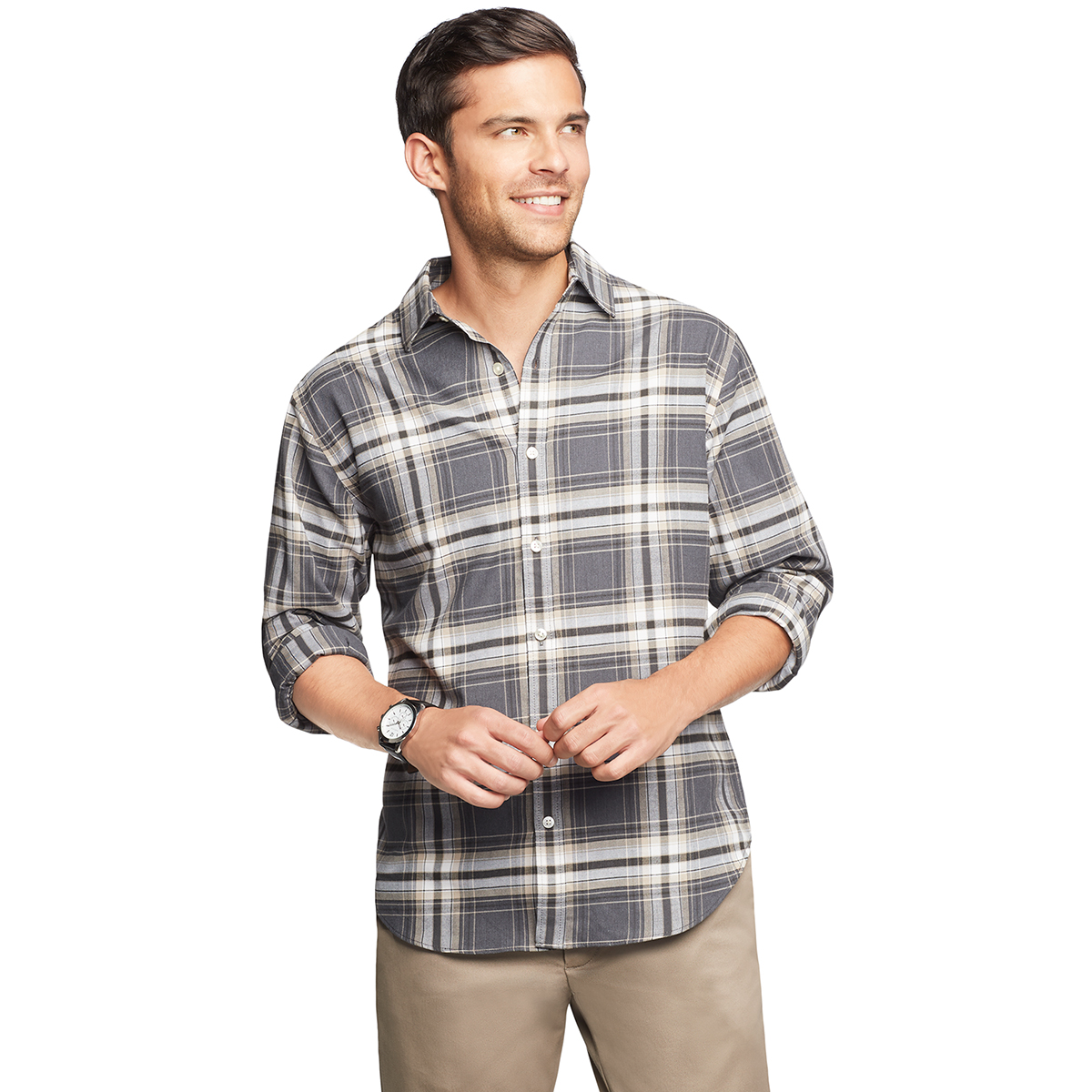 Van Heusen Men's Weekend Never Tuck Twill Button-Down Shirt