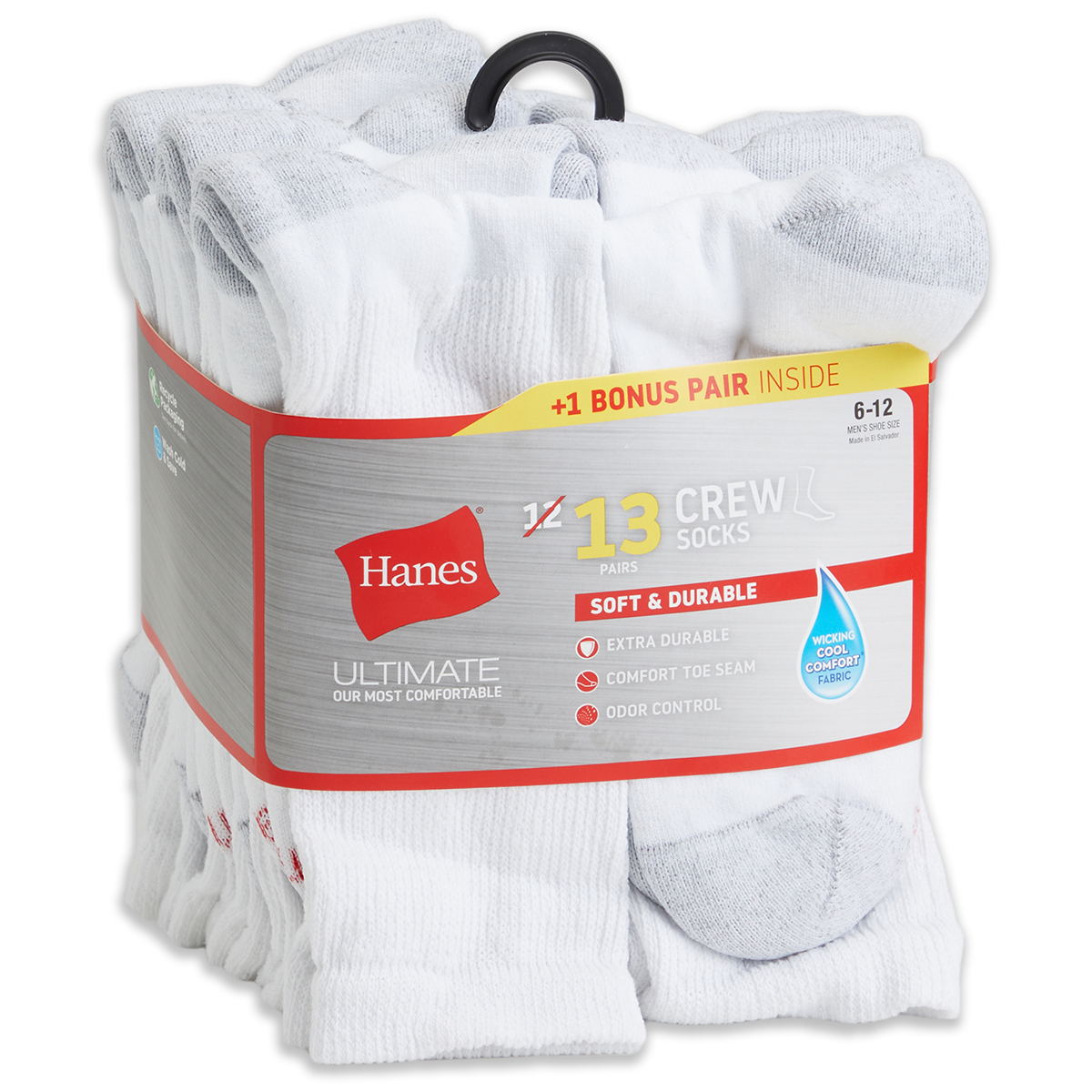 Hanes Men's Ultimate Crew Socks, 13 Pack, White