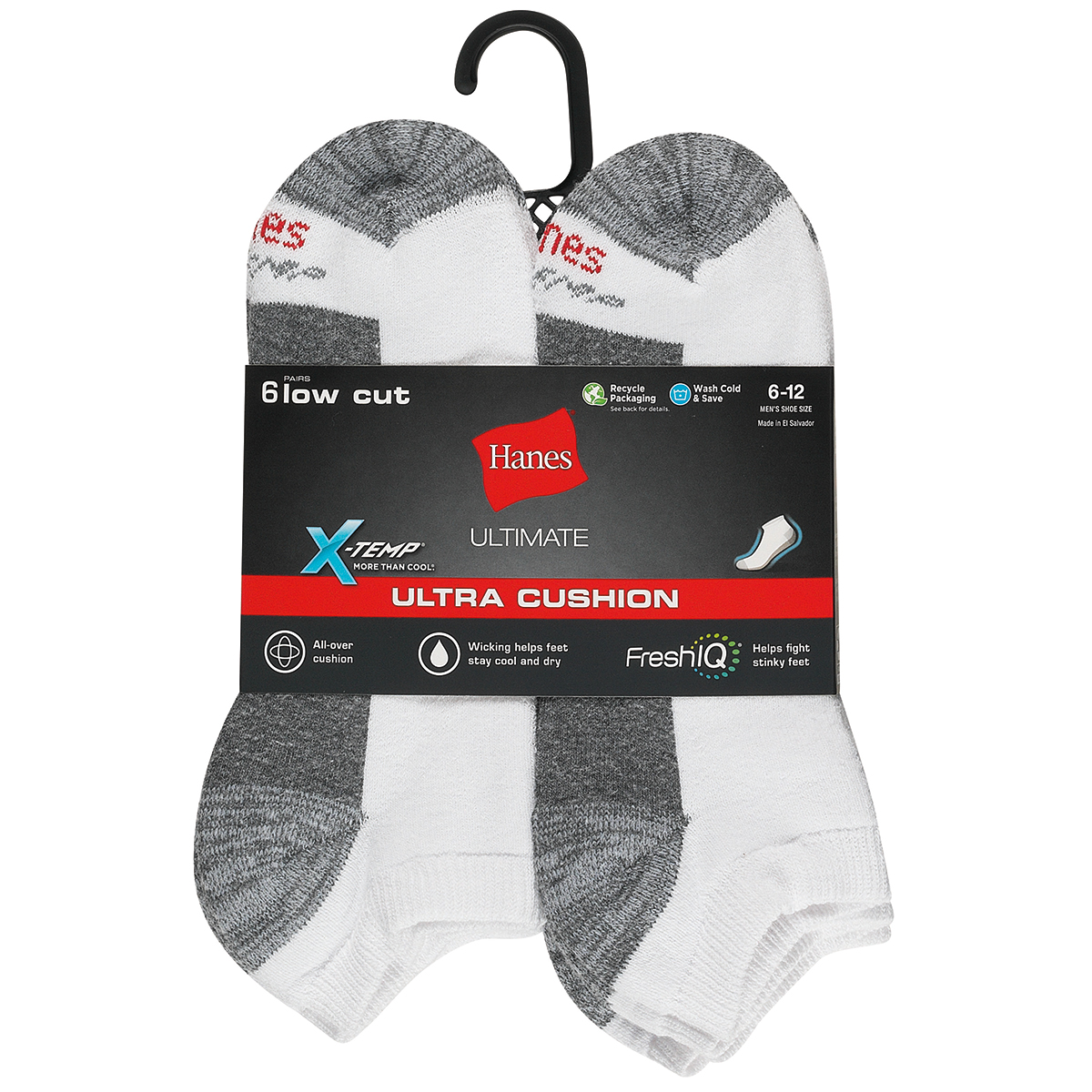 Hanes Men's Ultra X-Temp Ultra Cushion Low Cut Socks, 6 Pack