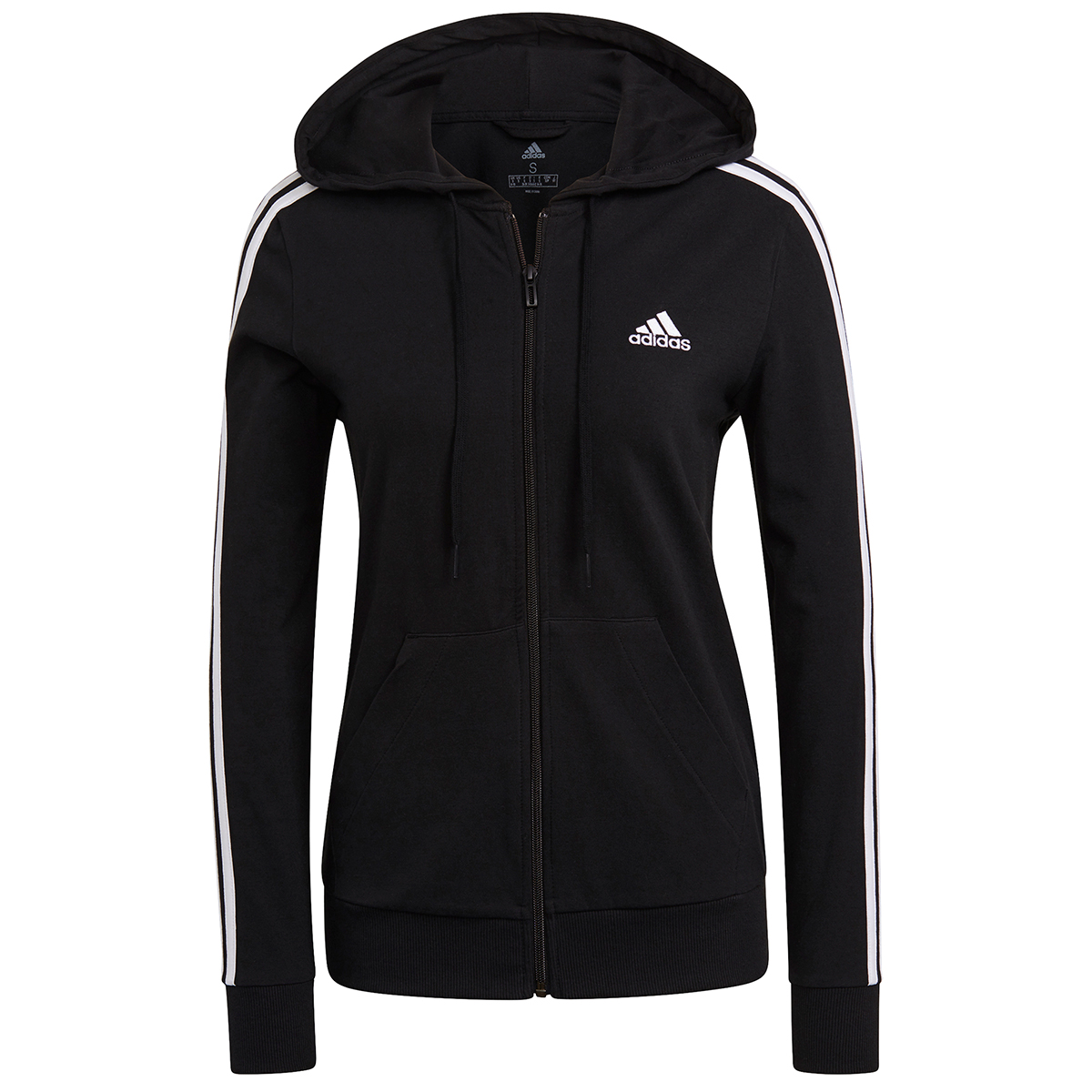 Adidas Women's Essentials 3-Stripe Full Zip Hoodie, Black