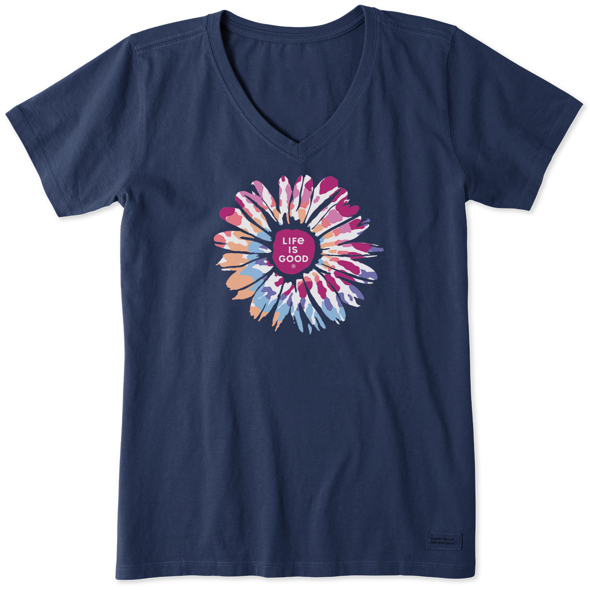 Life Is Good Women's Tie-Dye Daisy Crusher Lite Short-Sleeve Vee Tee